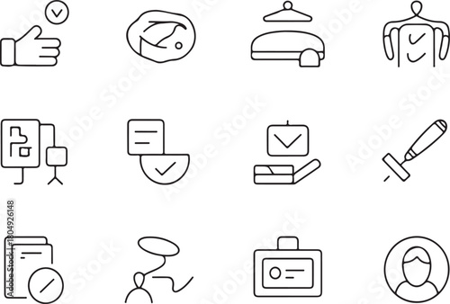 Hospital hotel room booking of hospitality services line art icon set. Flat black color editable line vector illustration