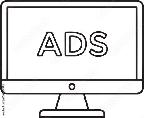 Computer Screen Displaying Online Advertising Concept in Black and White.