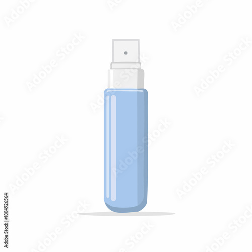 Blue sanitizer spray bottle, portable container, liquid antiseptic, vector flat design, hygiene, disinfection