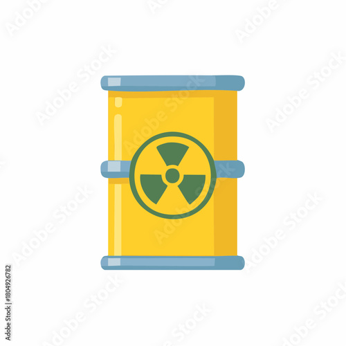 Radioactive Material Container with Symbol, Yellow Barrel and Green Sign Vector Illustration