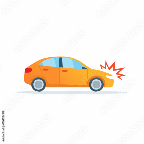 Car Collision Illustration of Orange Automobile with Damaged Front End