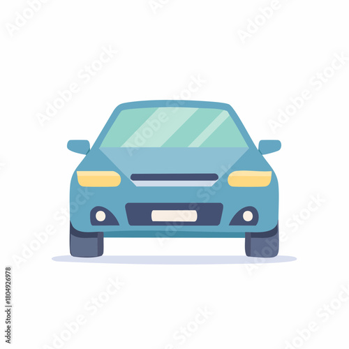 Front view of a blue sedan car illustration depicting modern transport and journey