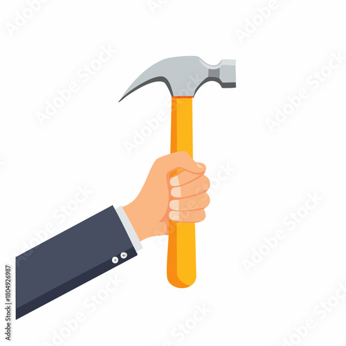 Hand Holds Hammer Wood Handle Gray Head Tools Repair Home Improvement