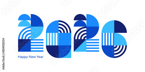 Geometric abstract shapes form the number 2026 for a Happy New Year greeting card. Modern design for celebration, calendar, or banner.