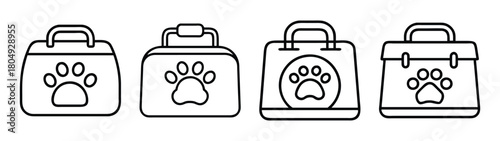 Pet carrier collection vector illustration, dog and cat travel bag outline, pet supply shop icon