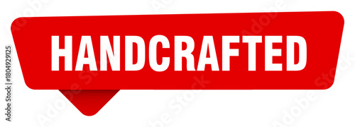 hand crafted red sticker isolated on transpatent background. hand crafted sign
