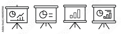 Business presentation flip chart with graph and pie chart for data analysis and strategy meeting