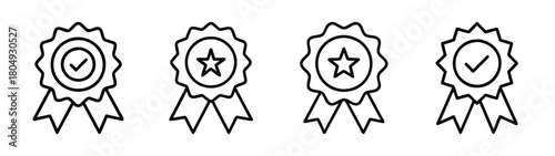 Vector drawing of success awards and achievement badges with stars and check marks illustration