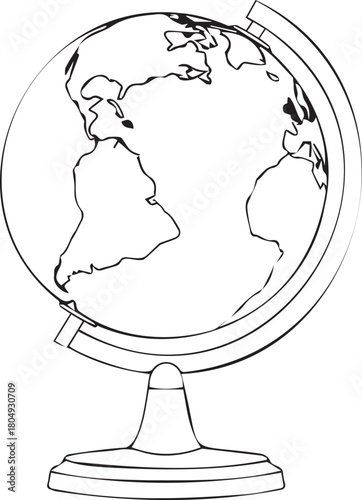 Detailed Line Art of a World Globe Illustration.