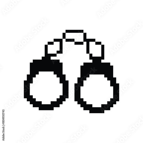 pixel handcuffs lock icon 8 bit. Vector art logo for game	