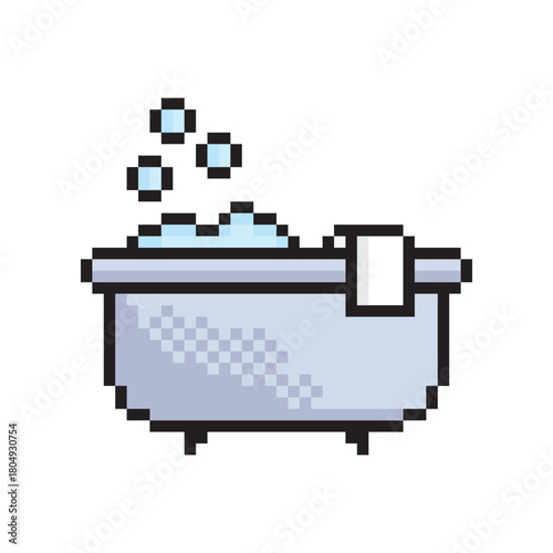 pixel bathtub 8 bit icon 8 bit. Vector art logo for game	