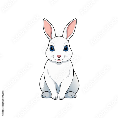 A cute white bunny rabbit with blue eyes sitting down as a silhouette isolated on white background