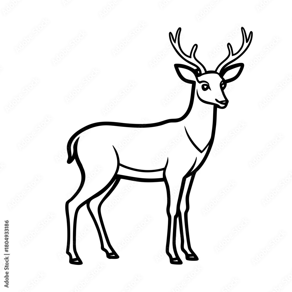 Obraz premium Elegant white deer silhouette with antlers standing gracefully isolated on white background