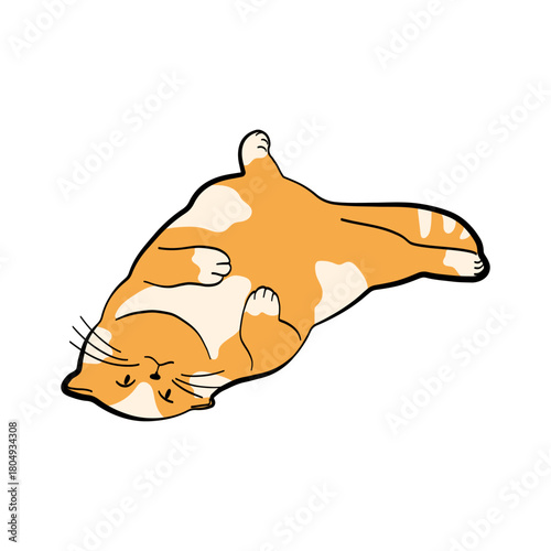 Sleeping cute cat in a lying pose. Cartoon pet kitten perfect for stickers, stationery, prints and pet-themed designs