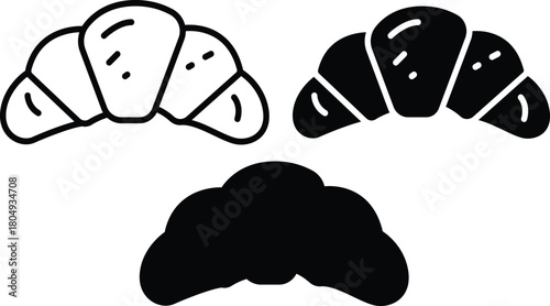 Delicious Flaky Croissant French Pastry Baked Breakfast Food Vector Silhouette and Pictogram..eps