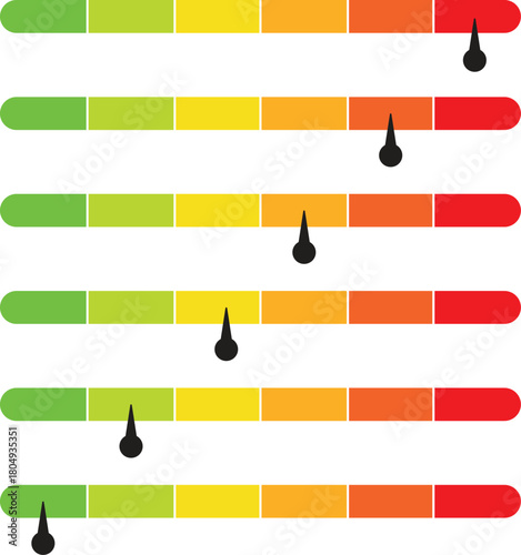 Colored Horizontal Rating Gauge Bars Vector - Risk, Satisfaction, and Performance Indicator