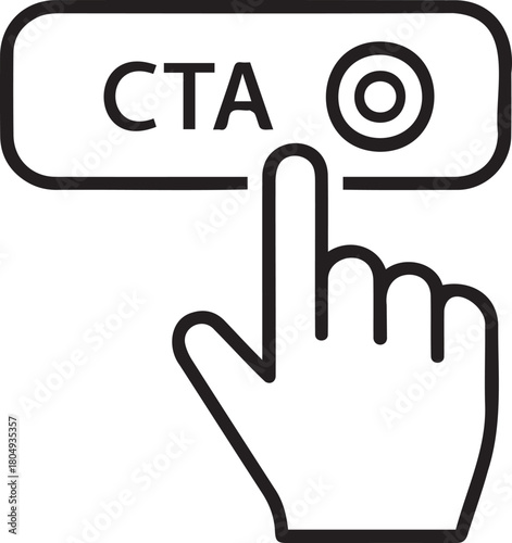 Hand pressing a call to action button with a circular icon.