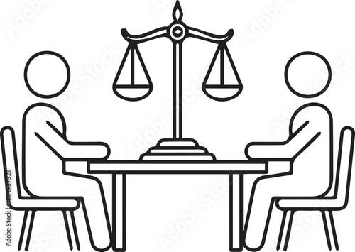 Legal Mediation Illustration Justice Scales Between Two Parties.