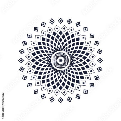 Geometric mandala pattern with radiating diamond shapes, abstract design