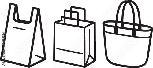 Three shopping bags and tote bag grocery bag reusable bag