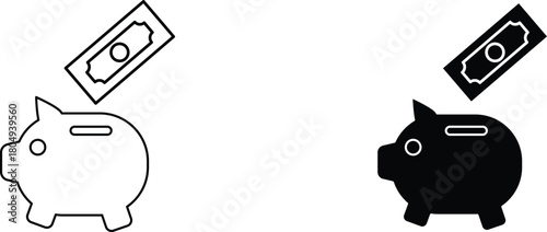 piggy bank  icon vector graphic illustration  with white background flat hand made icon fill icon .