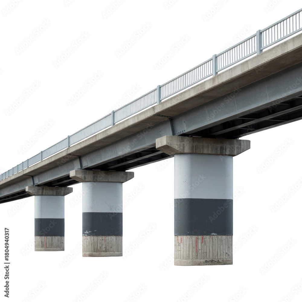 Fototapeta premium Concrete bridge overpass isolated on white background architectural structure for transportation and infrastructure projects