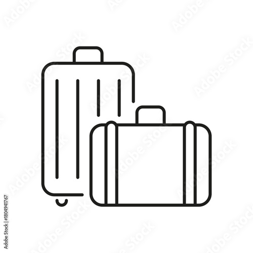 Luggage Set Line Icon. Travel And Vacation Packing Outline Symbol. Suitcase And Bag For Journey And Business Trip. Editable Stroke. Isolated Vector Illustration