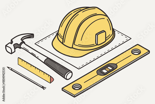 Construction tools set isolated on background