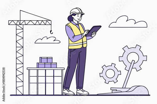 Construction worker with digital tablet on building site