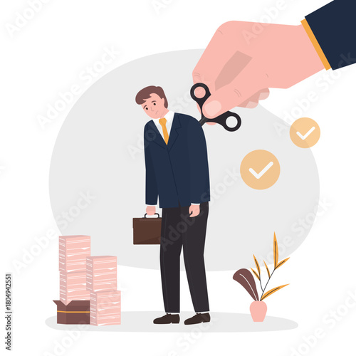 Tired employee recharge concept, force or wind-up key to stimulate or motivate tired people, big hand of manager turning wind key or winding clock to motivate businessman