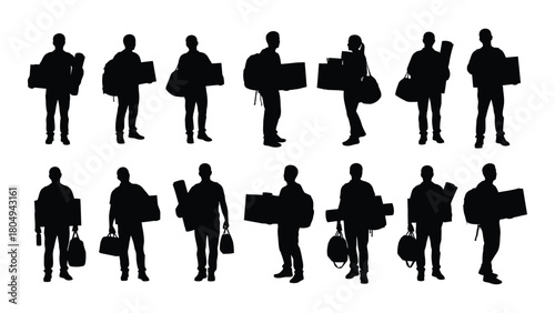 People carrying items silhouette collection isolated on white background, Vector