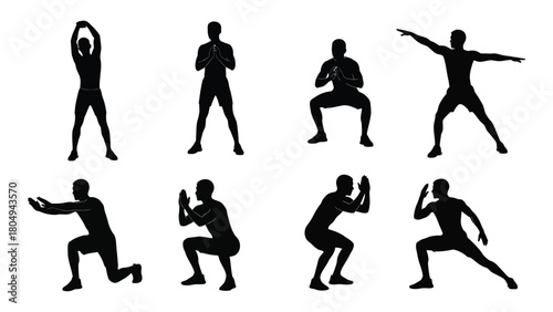 Fitness exercise silhouettes isolated on white background, Vector