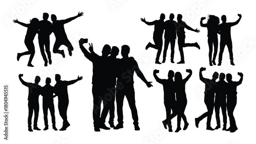 Happy friends group silhouette collection isolated on white background, Vector