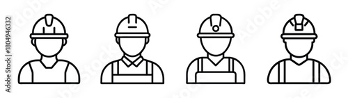 Vector illustration of construction workers in hard hats icons set safety and building industry workers
