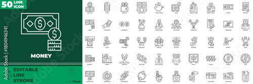 Money Line Editable Icons set