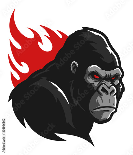 Fierce gorilla head with flames vector mascot for an esports team logo