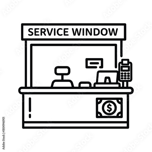 Service window icon for customer support, banking, information, ticket sales, help desk, and transaction services