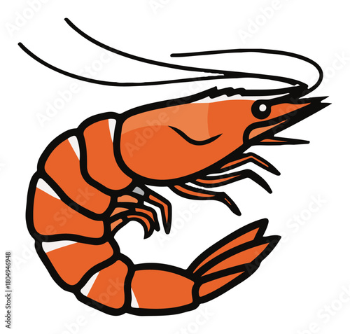 Simple cartoon shrimp or prawn vector illustration for a seafood logo