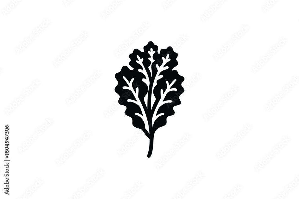 Obraz premium Minimalist Black Leaf Silhouette Simple Botanical Element Design on Clean White Background for Nature or Eco Themes