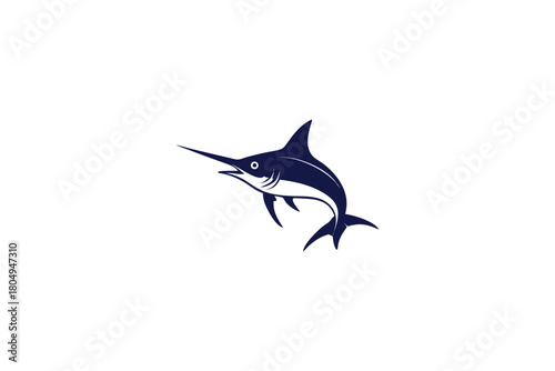 Dynamic Dark Blue Marlin Fish Icon Leaping Out of Water Stylized Marine Animal Illustration on Clean White Background for Fishing