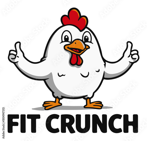 Fit chicken cartoon mascot with thumbs up vector logo