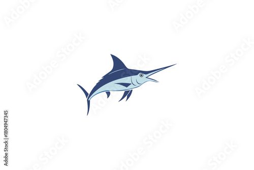 Dynamic Blue Marlin Fish Icon Swimming with Open Mouth and Sharp Bill in a Modern Flat Design Style for Marine Life and Fishing Concepts