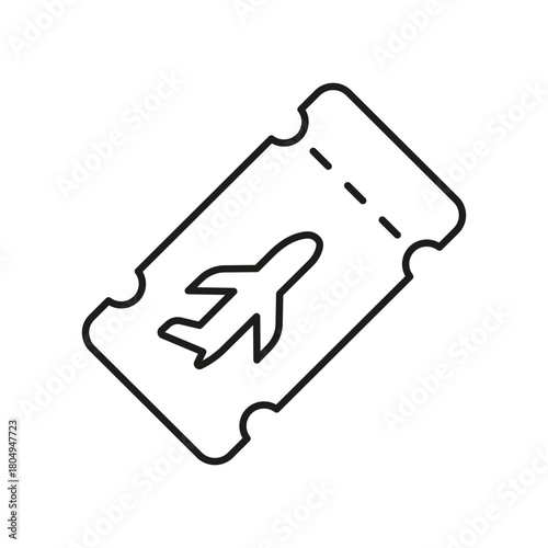 Airplane Ticket Line Icon. Air Travel, Flight Booking, And Airline Ticketing Outline Symbol. Travel And Tourism Concept. Editable Stroke. Isolated Vector Illustration