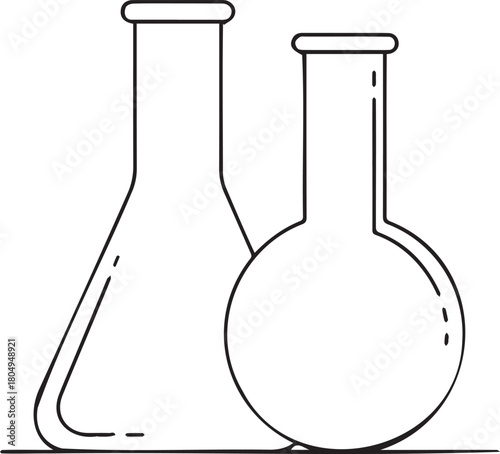 Two Chemical Flasks Erlenmeyer and Round Bottom Science Equipment.