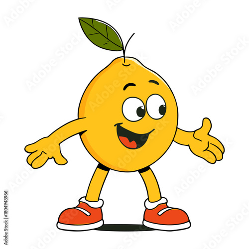 Cartoon lemon character smiles with welcoming open arms