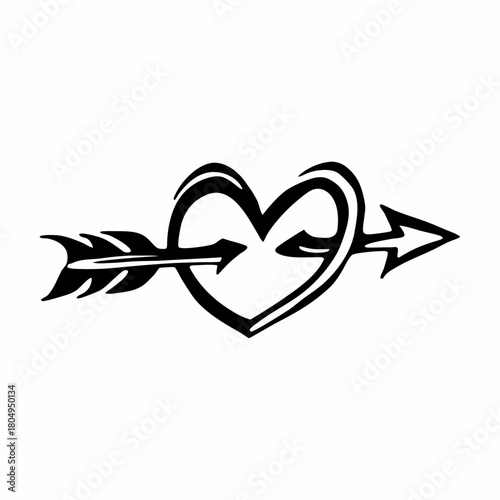 Heart pierced by arrow isolated on, love and romance symbol