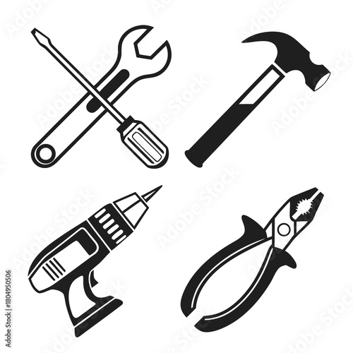 Illustration of various tools isolated on for construction