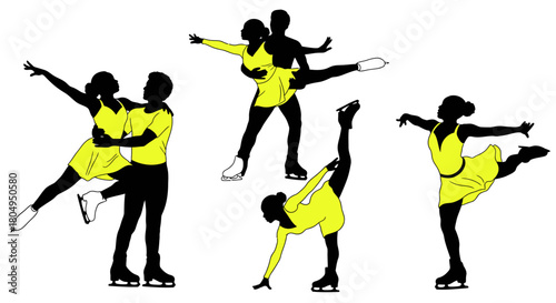 Elegant ice skating duo performing artistic routines in style, showcasing grace and athleticism on the rink, ready for your inspirational projects