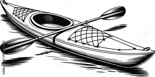 Vintage Kayak Illustration with Paddles Vector Art.