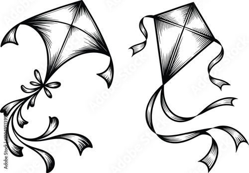 Elegant Hand-Drawn Kite Illustration Vector Art.
